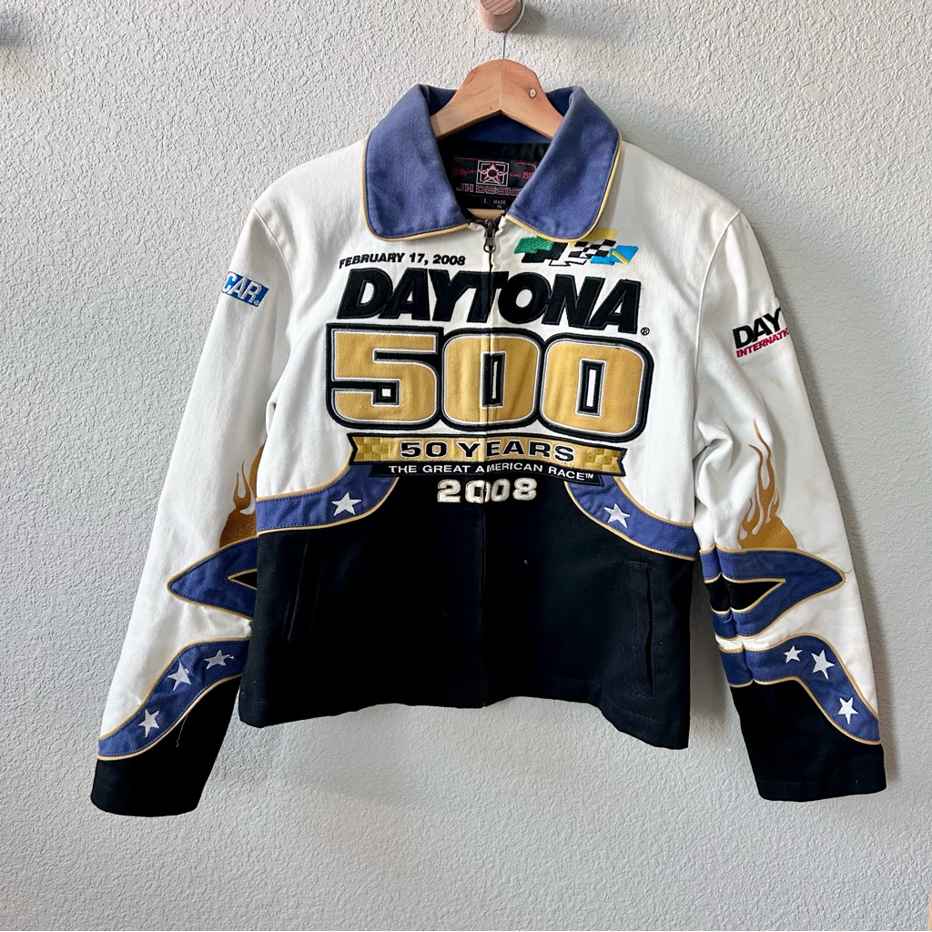 Vintage Nascar Daytona 500 Bomber Jacket Mens Sz Large 50 Year Embroidered 2008